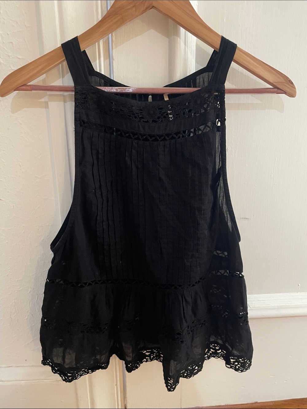 Free People Black constant crush crochet lace tank top